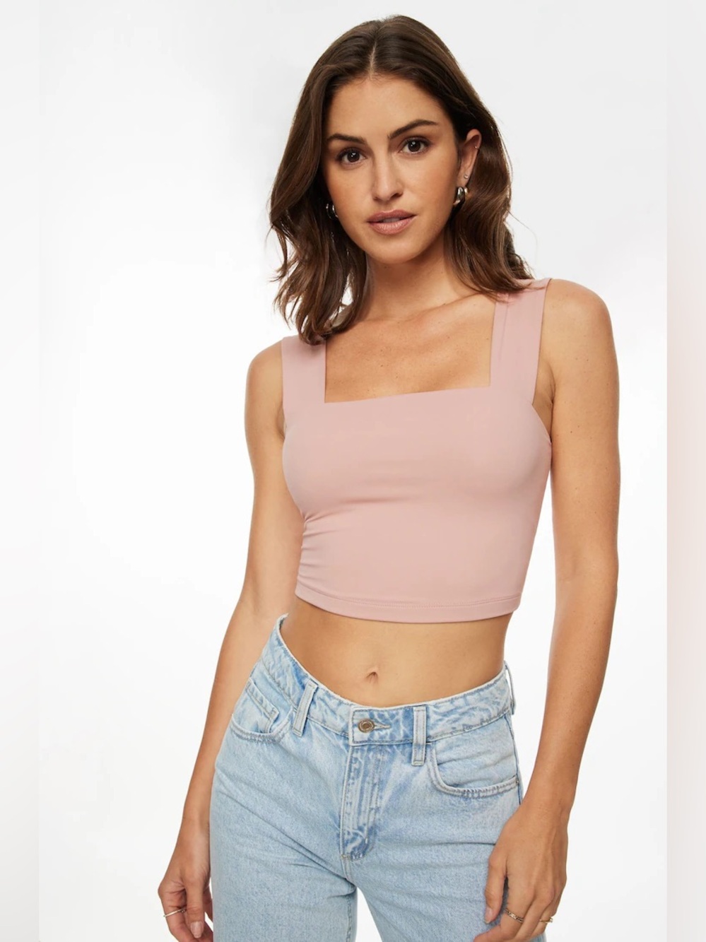 Dynamite Lota Square Neck Crop Tank Top - Dusty Pink